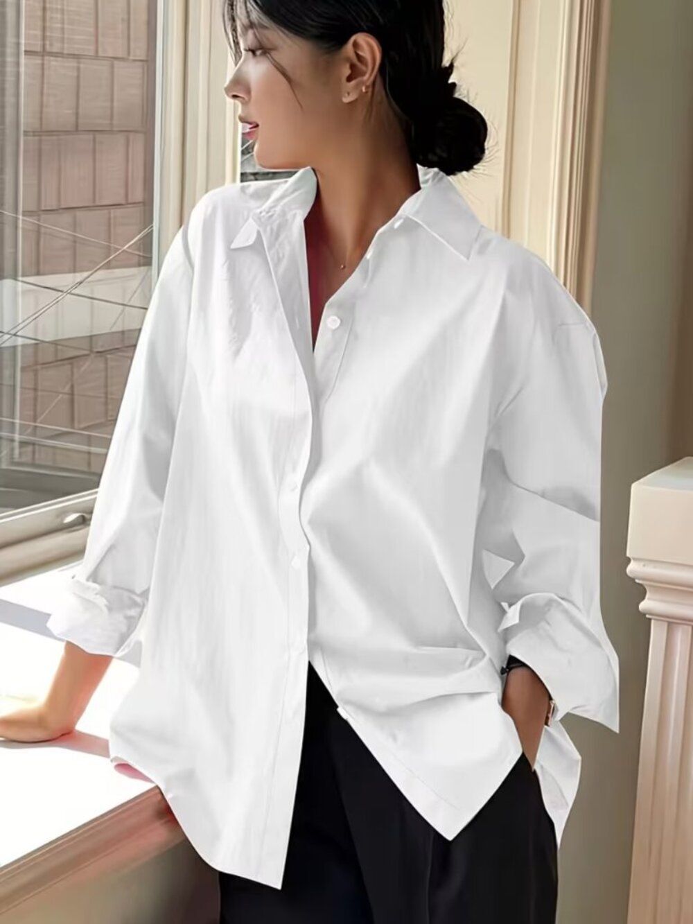 NWT-Classic White Button-Up Shirt Elegant, Business Casual, Long Sleeve
